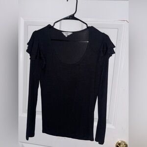 Jack by BB Dakota Black Ruffled Shoulder Long Sleeve Top